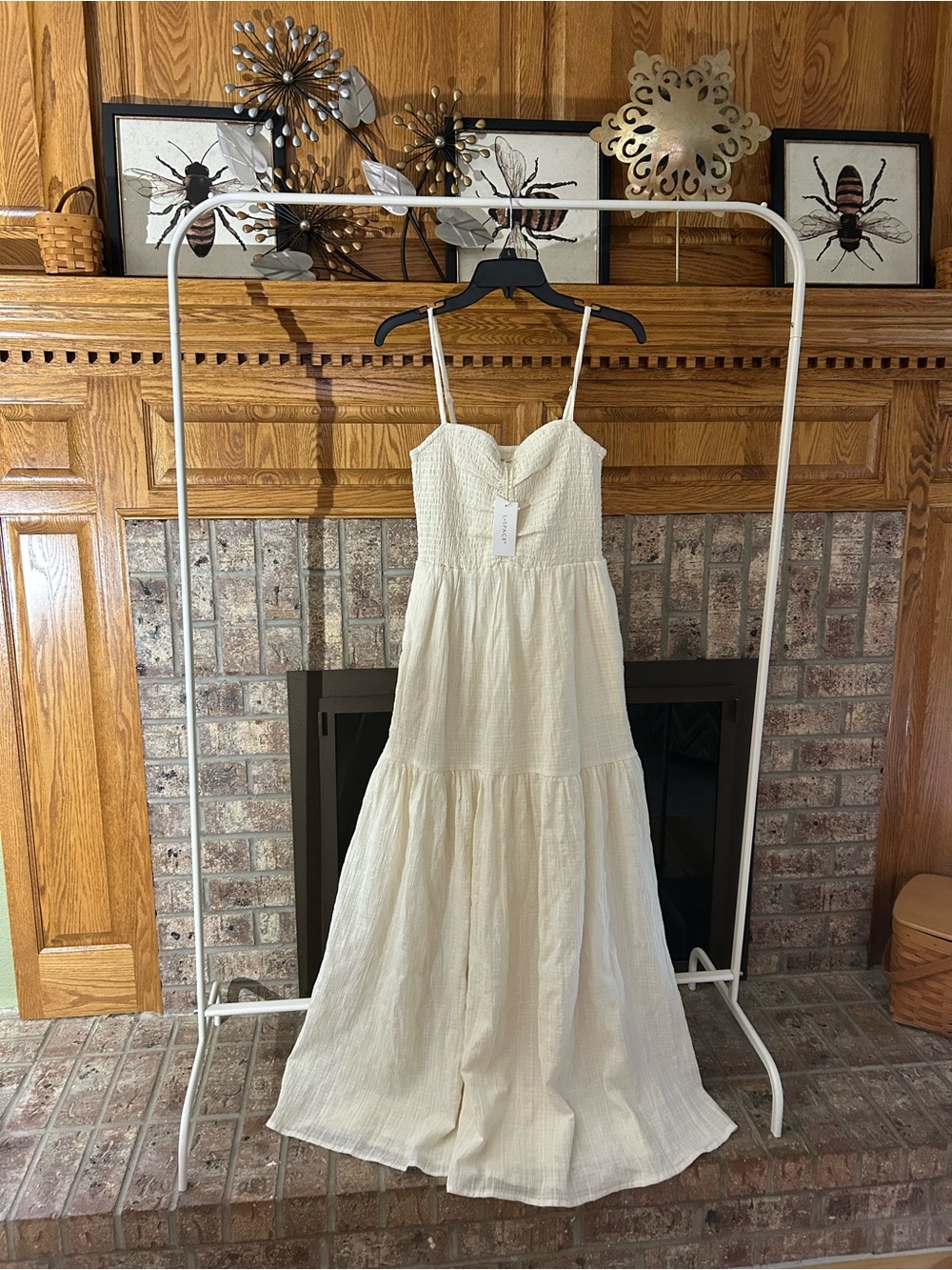 NWT L*Space Mallorca Smocked Maxi Tiered Dress in Textured Cream Ivory Medium